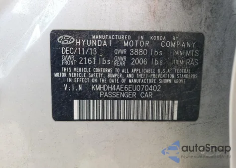 2014 Hyundai Elantra Se из США, поврежденный, VIN KMHDH4AE6EU070402